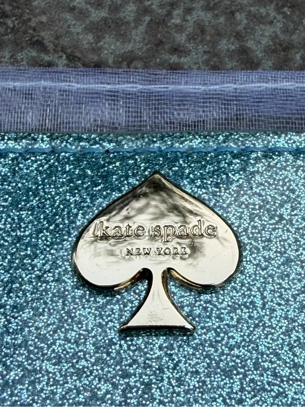 Kate Spade New York Blue Glitter Card Holder Wallet Metallic Spade Logo